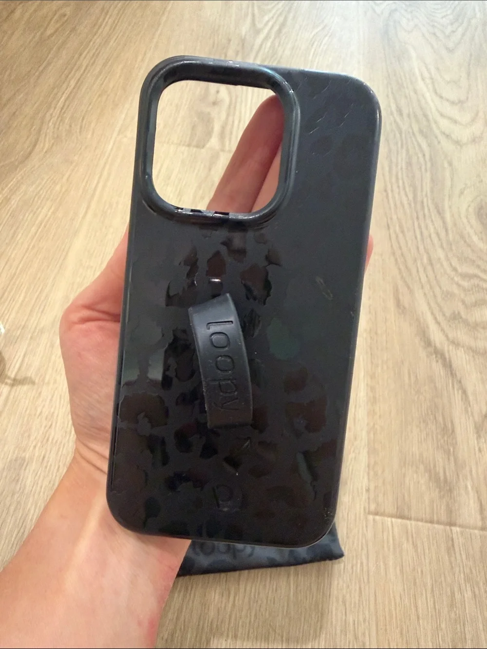 Loopy Case Black Leopard Grip Phone Case with Strap